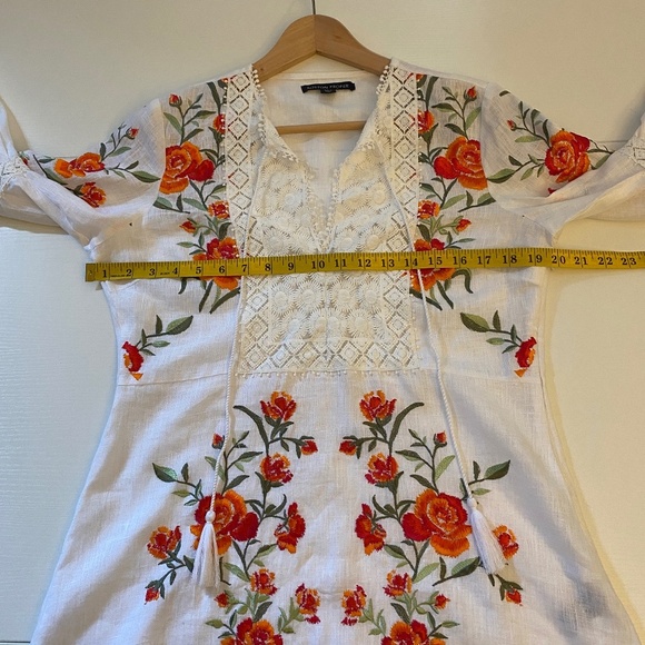 Boston Proper Embroidery Floral Bell Sleeve Linen Blouse White Orange Medium - Picture 12 of 16